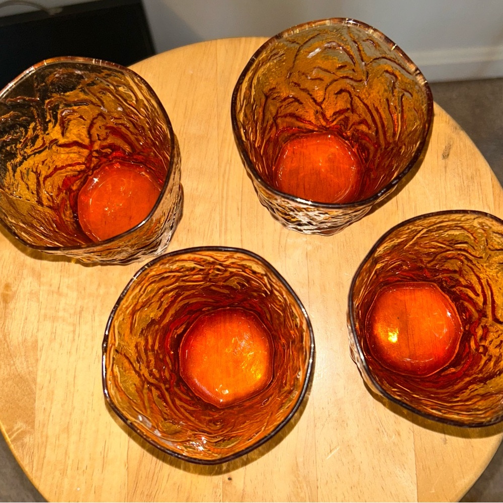 Vintage Seneca Driftwood Amber Old Fashioned Glasses Morgantown Set of 4 - Picture 2 of 3